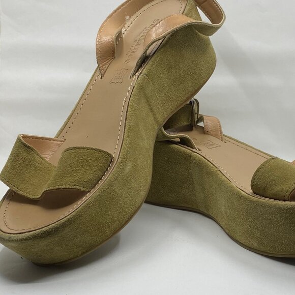 Sundance green suede wedge heel platform sandals size 7.5 Made in Italy - Picture 1 of 9